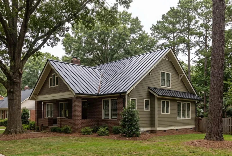 matte black standing seam metal roof on a craftsman bungalow